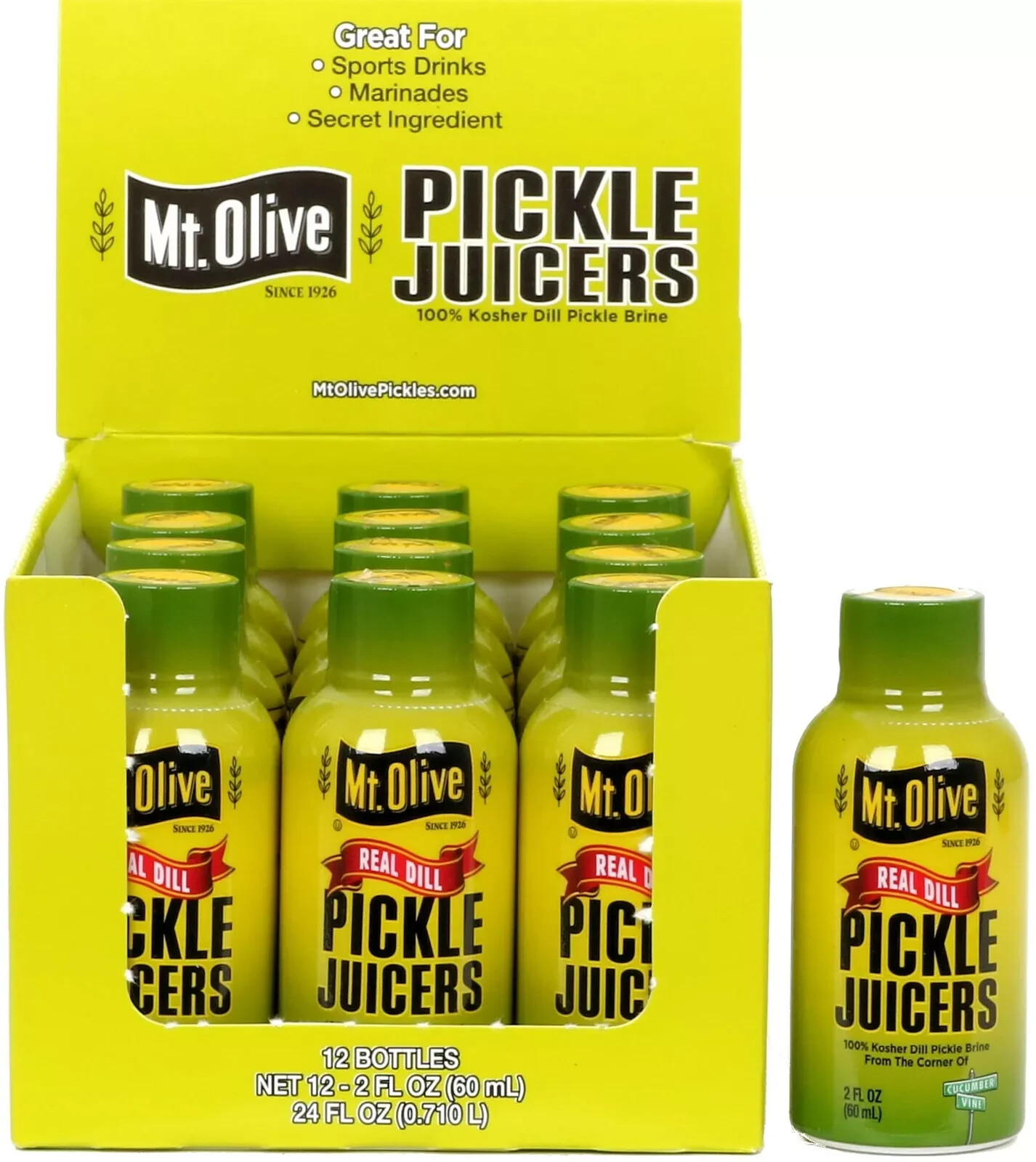 Mt. Olive Pickle Juice 100% Kosher Dill Pickle Brine – 12 pk – 2 fl oz bottles