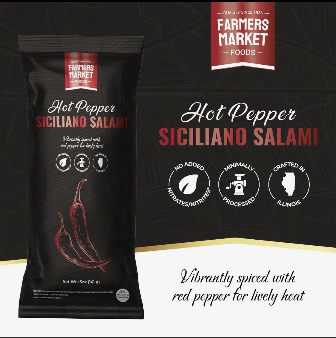 Bundle of 3 Farmers Market Foods Hot Pepper Siciliano Salami Hot & Spicy 5oz