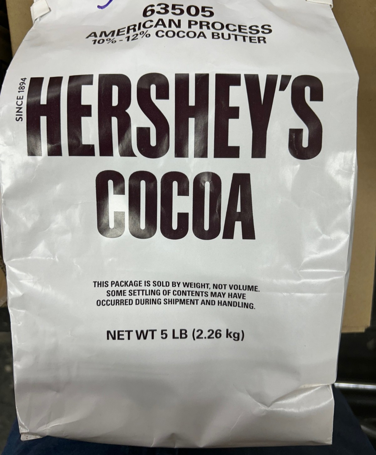 Hershey’s Cocoa 5# lbs 63505 American process 10-12% cocoa butter BB 10/2027