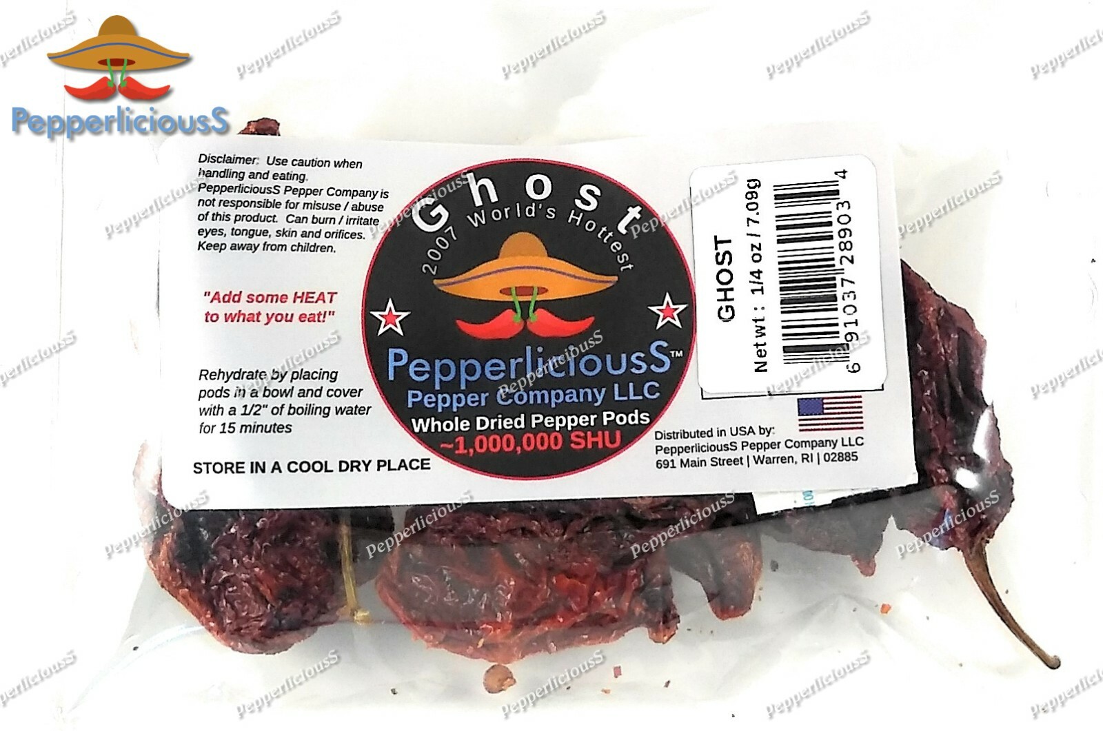 1/4oz (~6 to 8 pods) GHOST – 2007 Worlds Hottest – Whole Dried Chile Pepper Pods