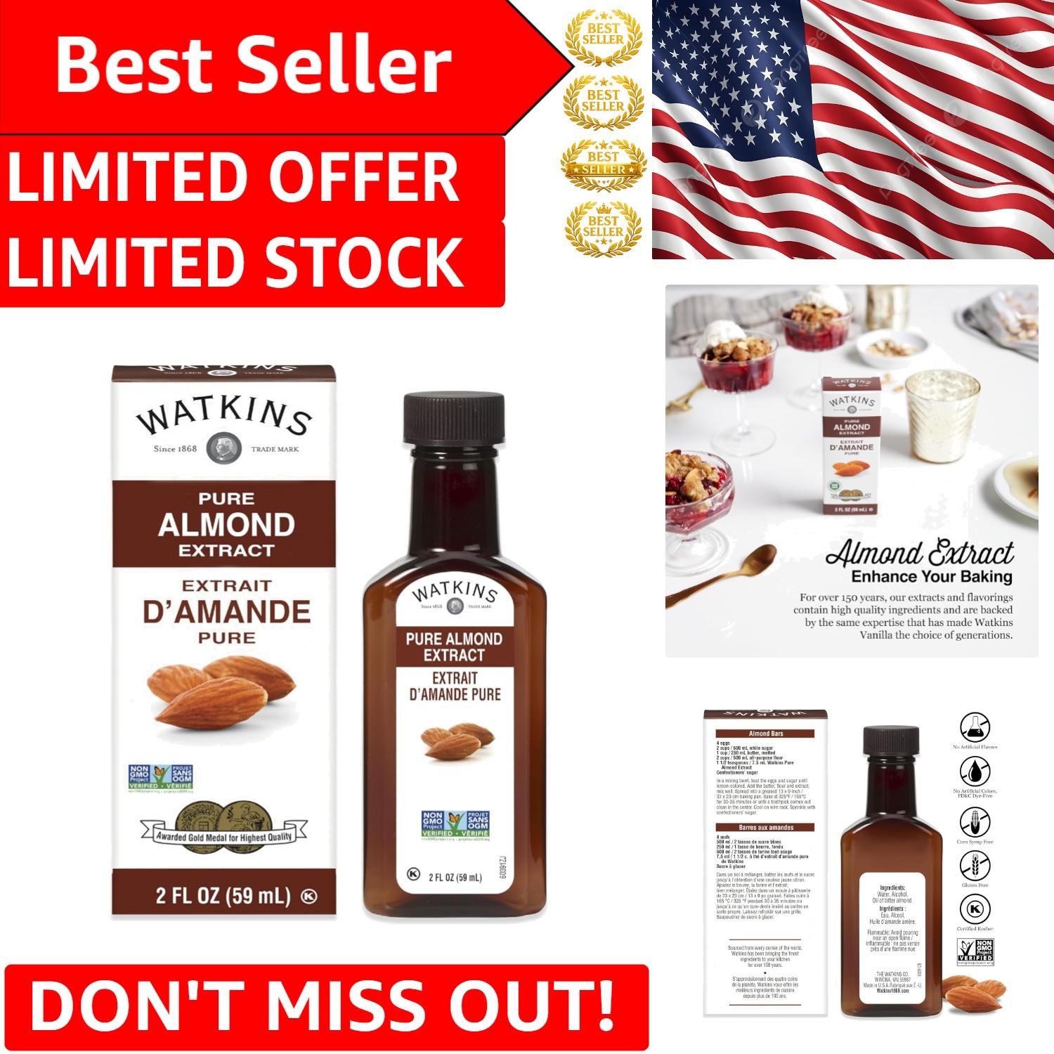 Crafted in the USA: 2 Fl Oz Pure Almond Extract, No Additives or Colors