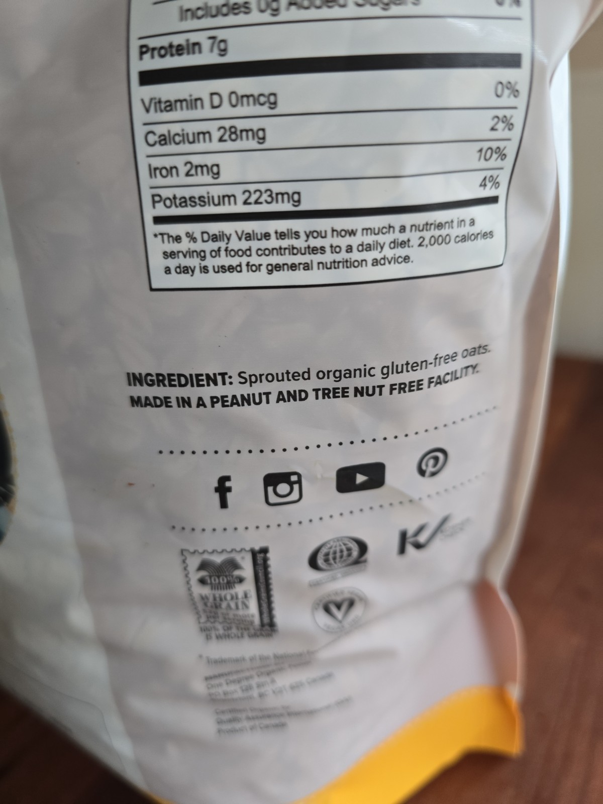 One Degree Organic Foods Gluten Free Sprouted Rolled Oats 5 Lbs (80 Oz)