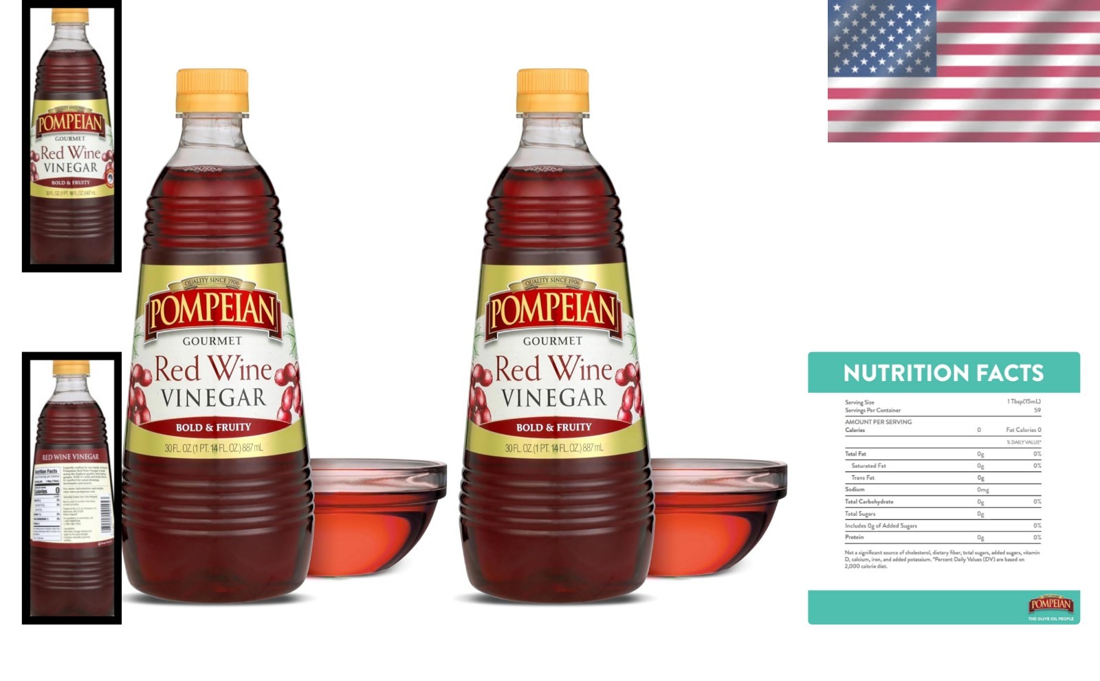 Handcrafted Red Wine Vinegar – 30 Fl Oz – Gluten-Free Flavor Enhancer (2 Pack)