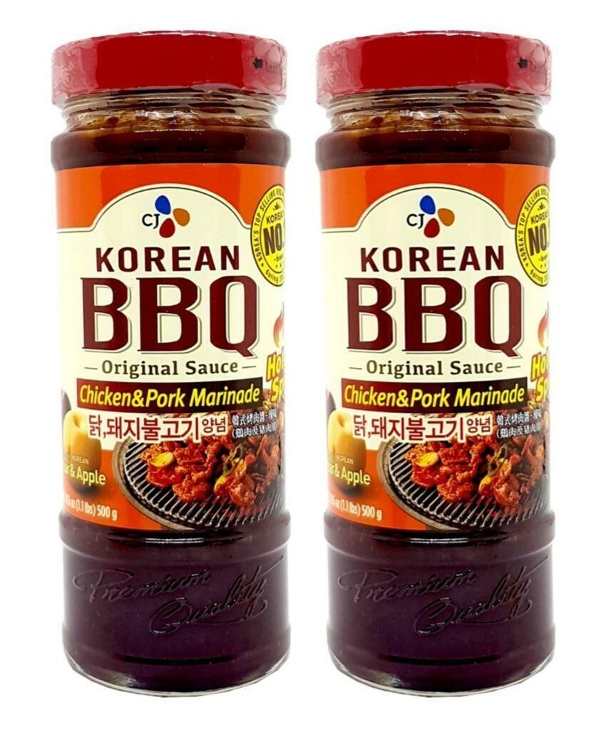CJ Korean BBQ Hot & Spicy Chicken & Pork Marinade Sauce 16.9 Oz. (Pack of 2)