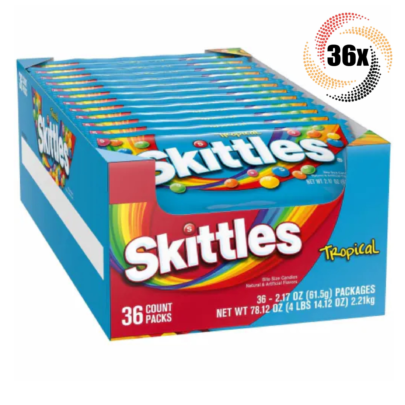 Full Box 36x Packs Skittles Tropical Assorted Flavors Bite Size Candies | 2.17oz