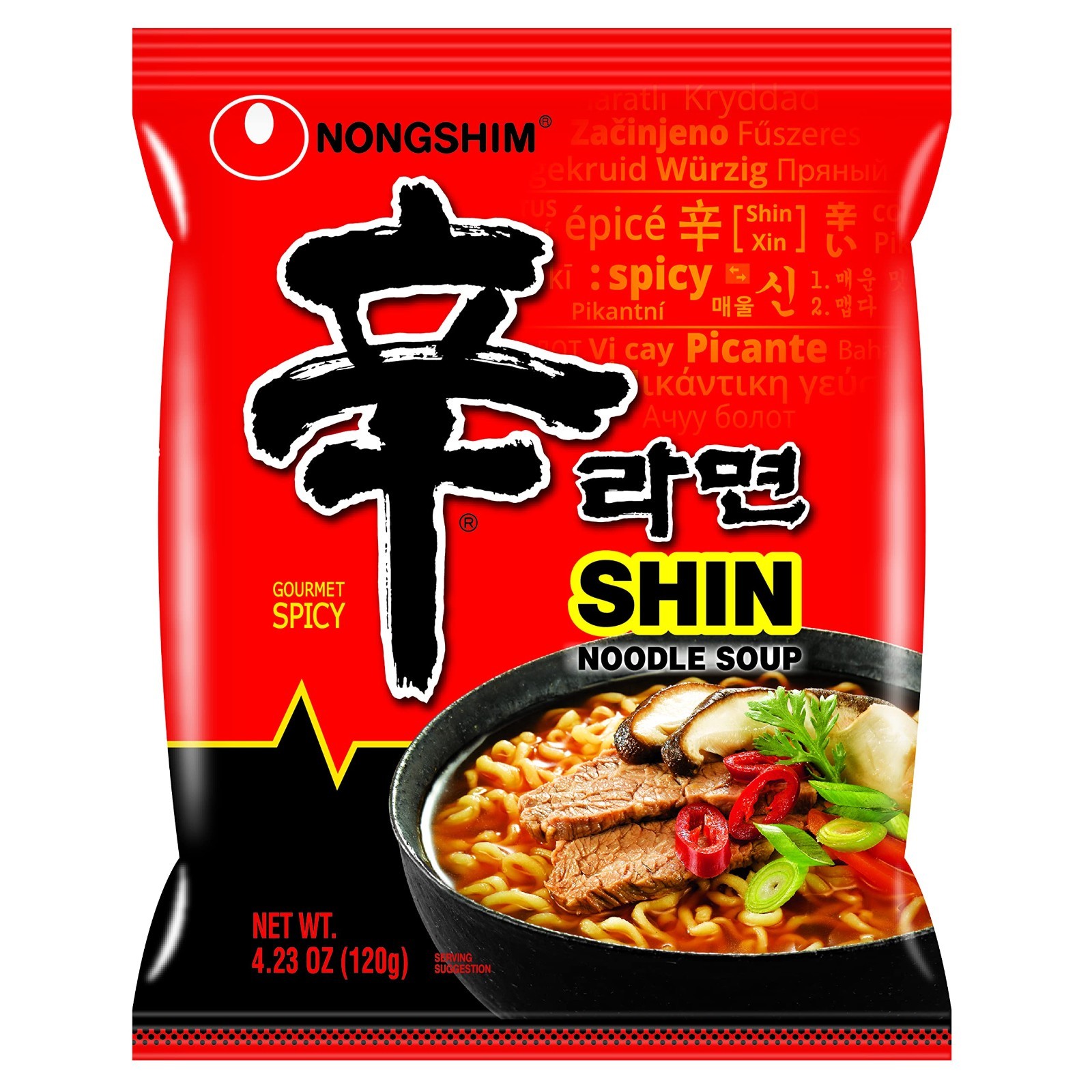 Gourmet Instant Ramen Noodles, Spicy Shin Flavor, Microwavable Soup, Family Pack