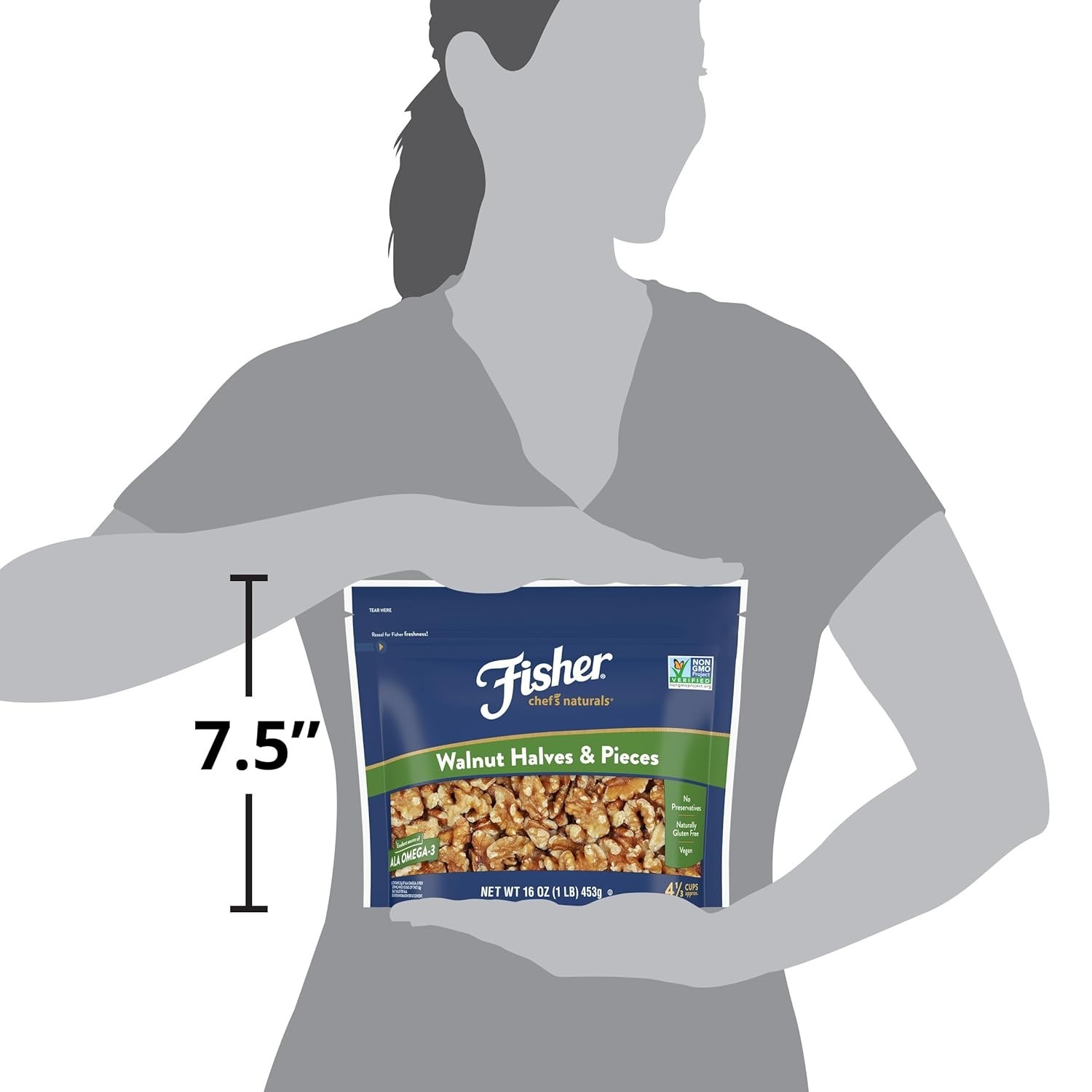 Fisher Gluten Free, Non-GMO Walnut Halves & Pieces, 16 oz Bag