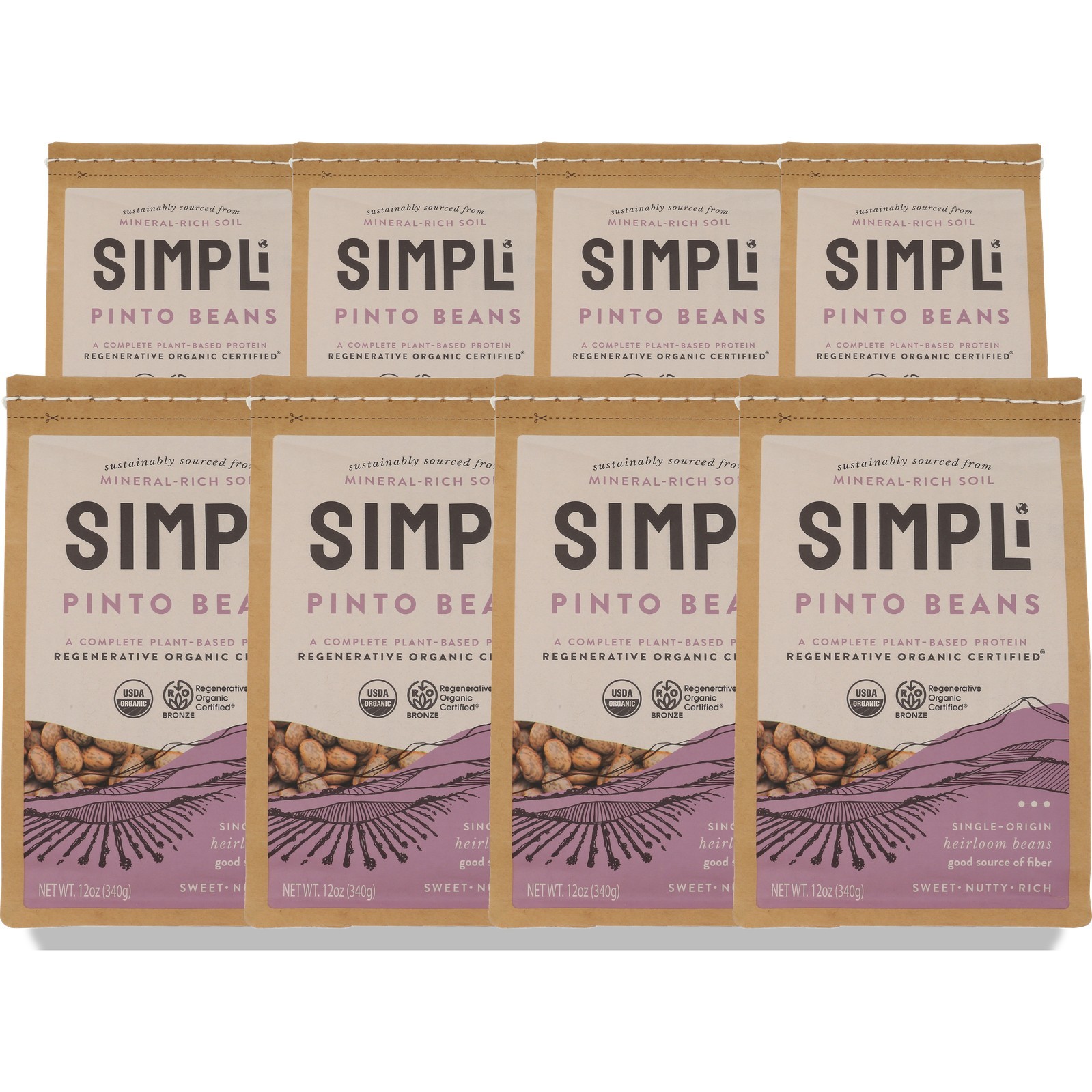 12 Oz Simpli Regenerative Organic Pinto Beans Plant-Based Protein 8 Pack