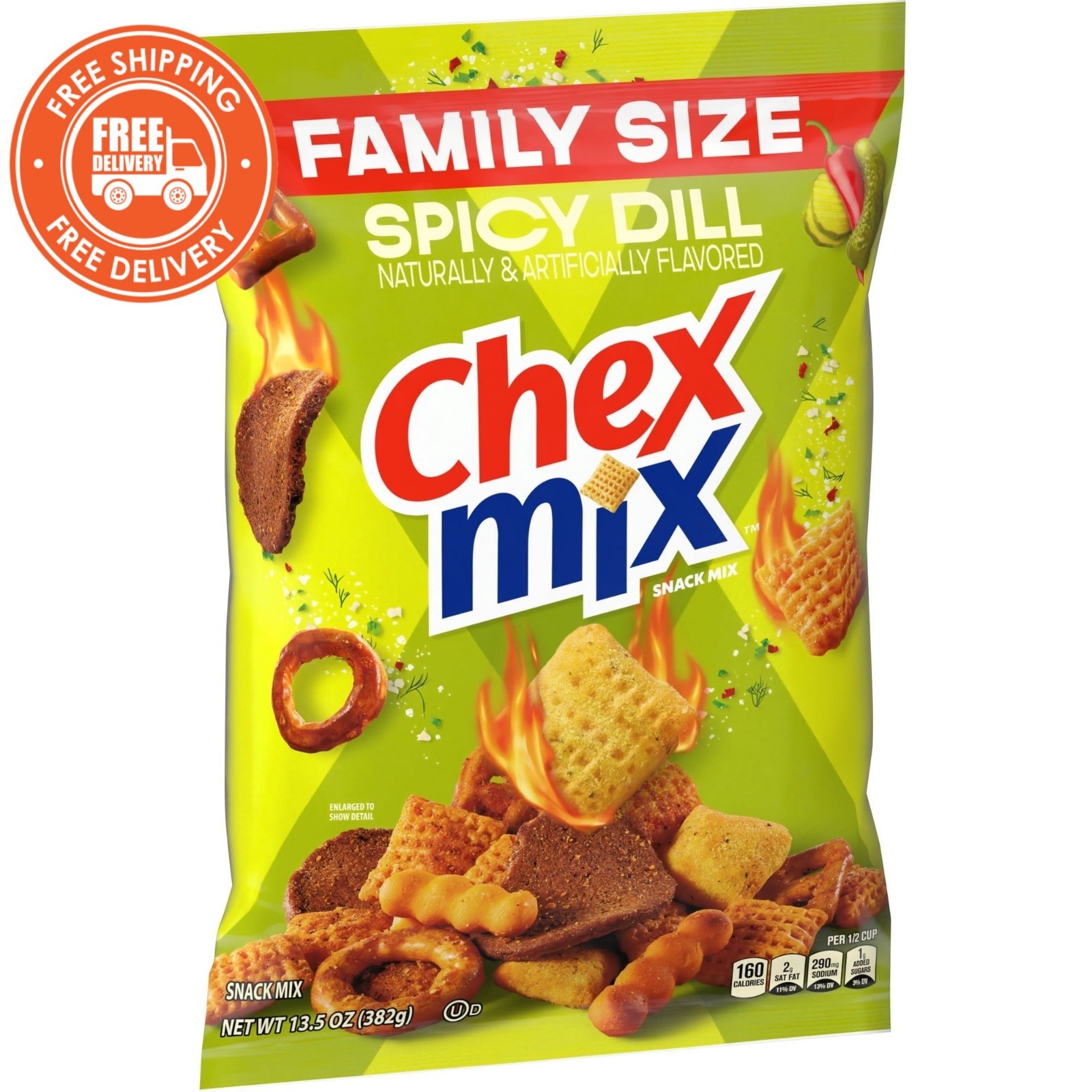 Chex Mix Spicy Dill Savory Snack Mix, Family Size 13.5 oz Bag