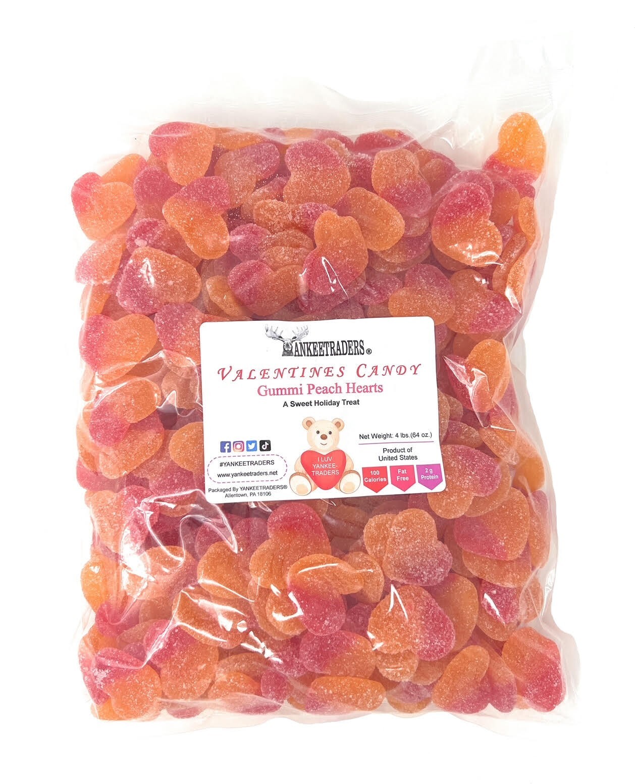 YANKEETRADERS® Peach Gummy Hearts 4 Pounds ~ FREE SHIPPING