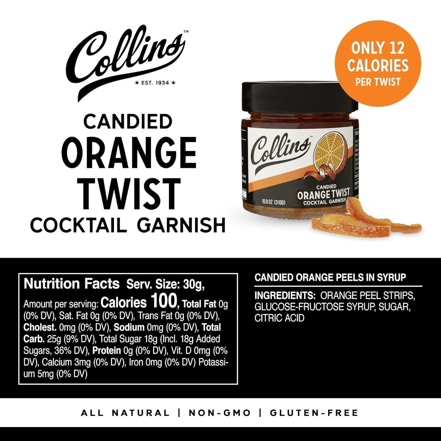 10.9 oz Orange Peel Twists in Syrup – Perfect Garnish for Cocktails and Desserts