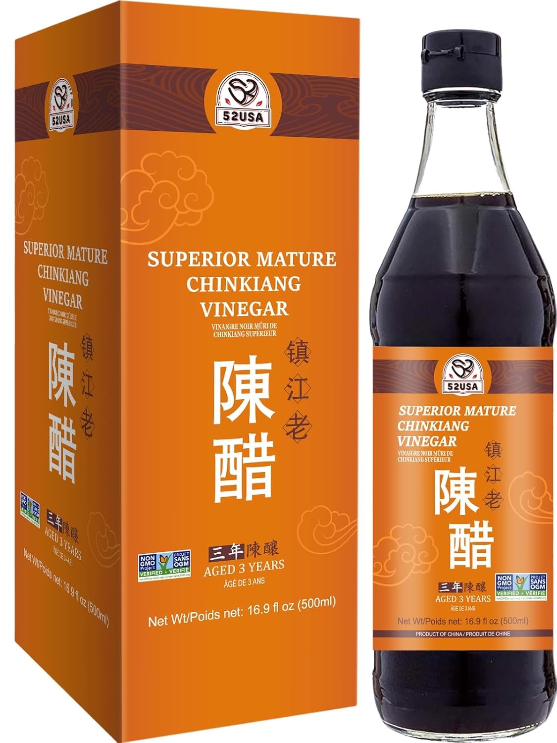 52USA Chinkiang Mature Aged Black Rice Vinegar 16.9 fl oz 500ml 3 Years Aged