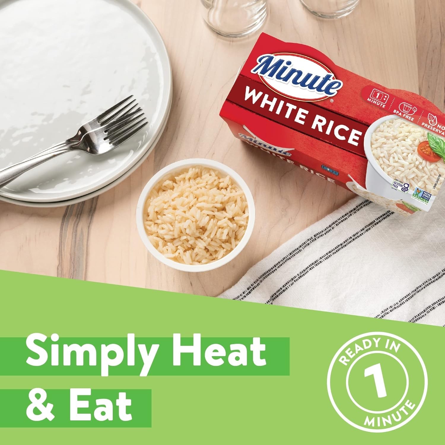 Ready-to-Serve White Rice, Microwavable Rice Cups, 8.8-Ounce Cups Pack of 8