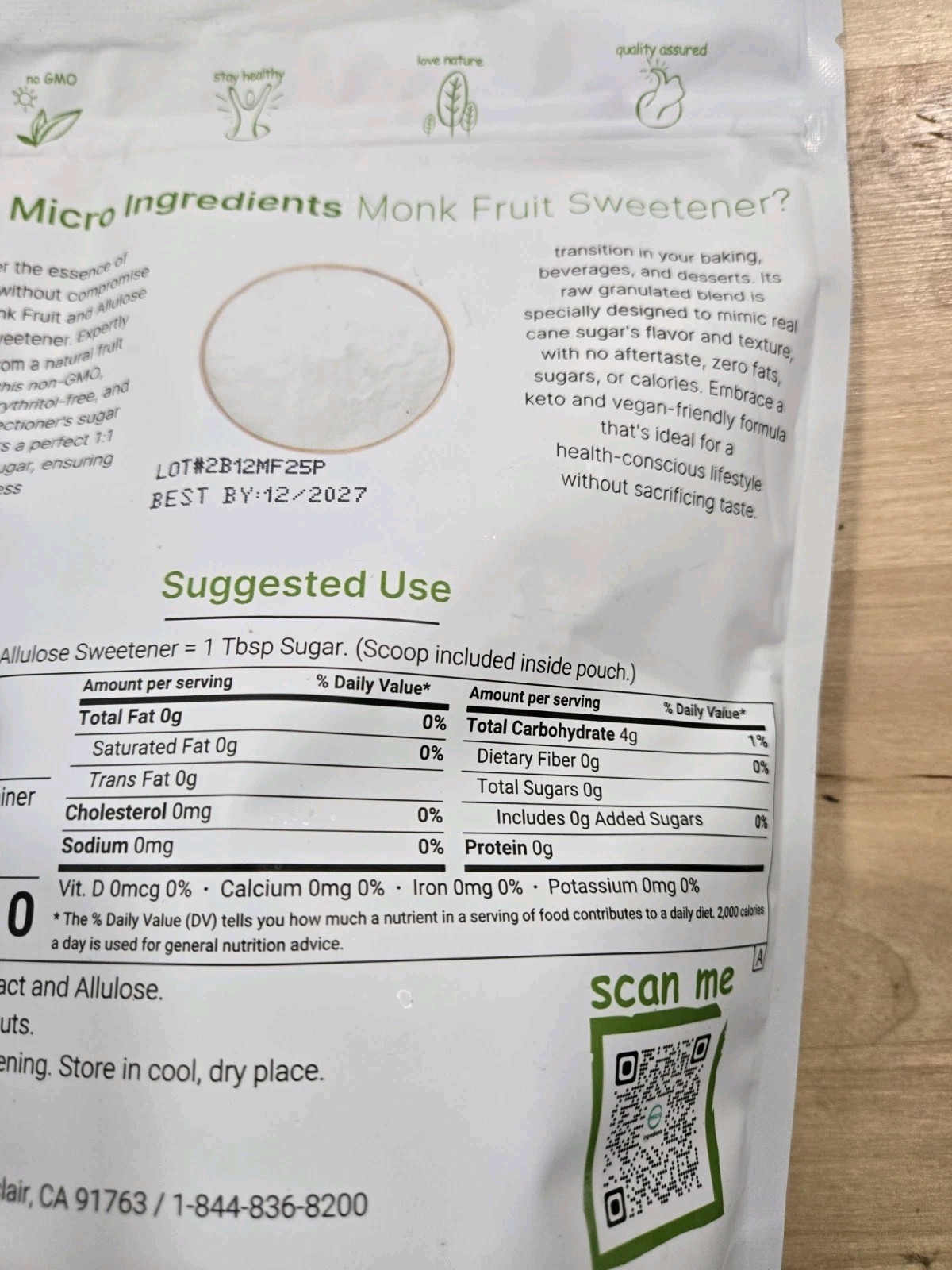 Monk Fruit Sweetener with Allulose, Classic White, 2 lb (907 g)