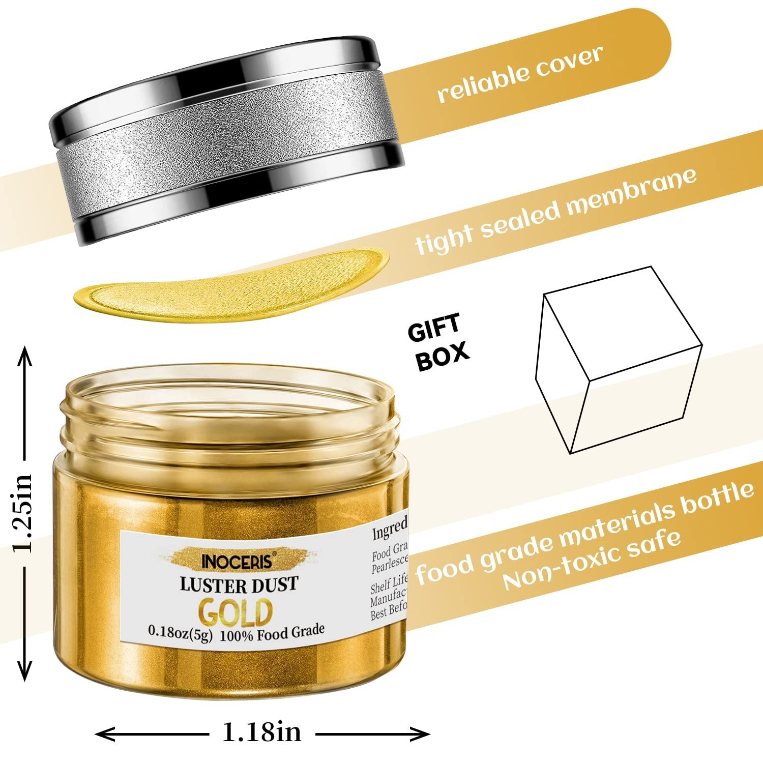 Edible Luster Dust, 5 Grams Food Grade Gold Cake Dust Shimmer Metallic Gold F…