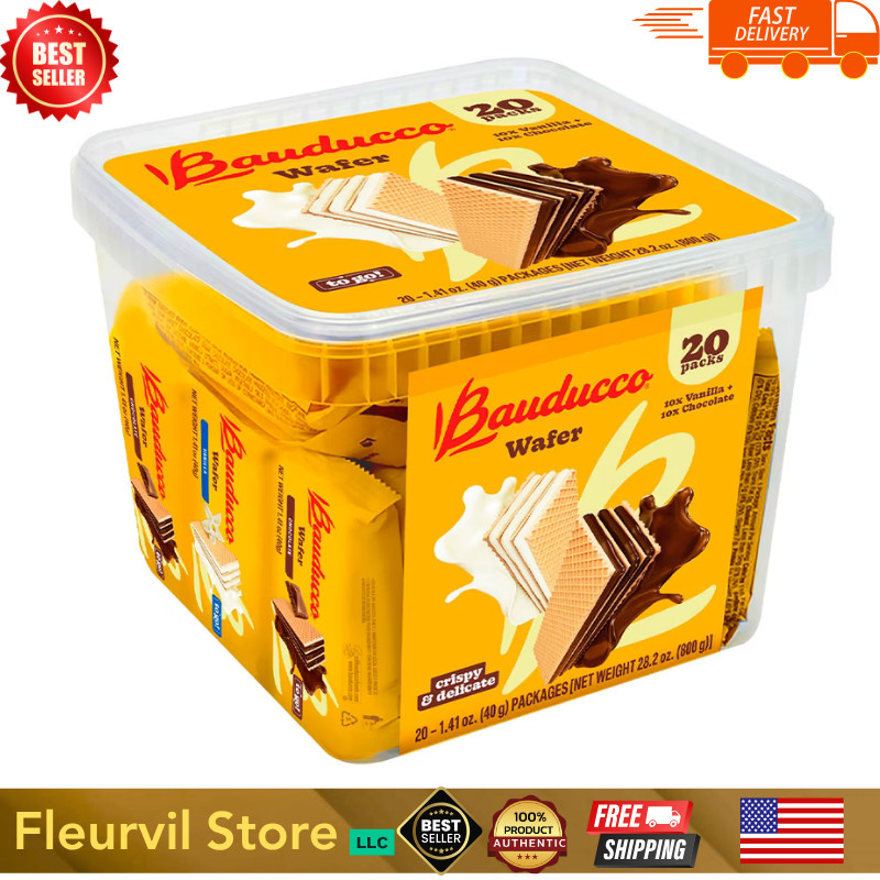 Bauducco Chocolate & Vanilla Wafer Cookies, Single Serve Crispy & Delicate Wafer