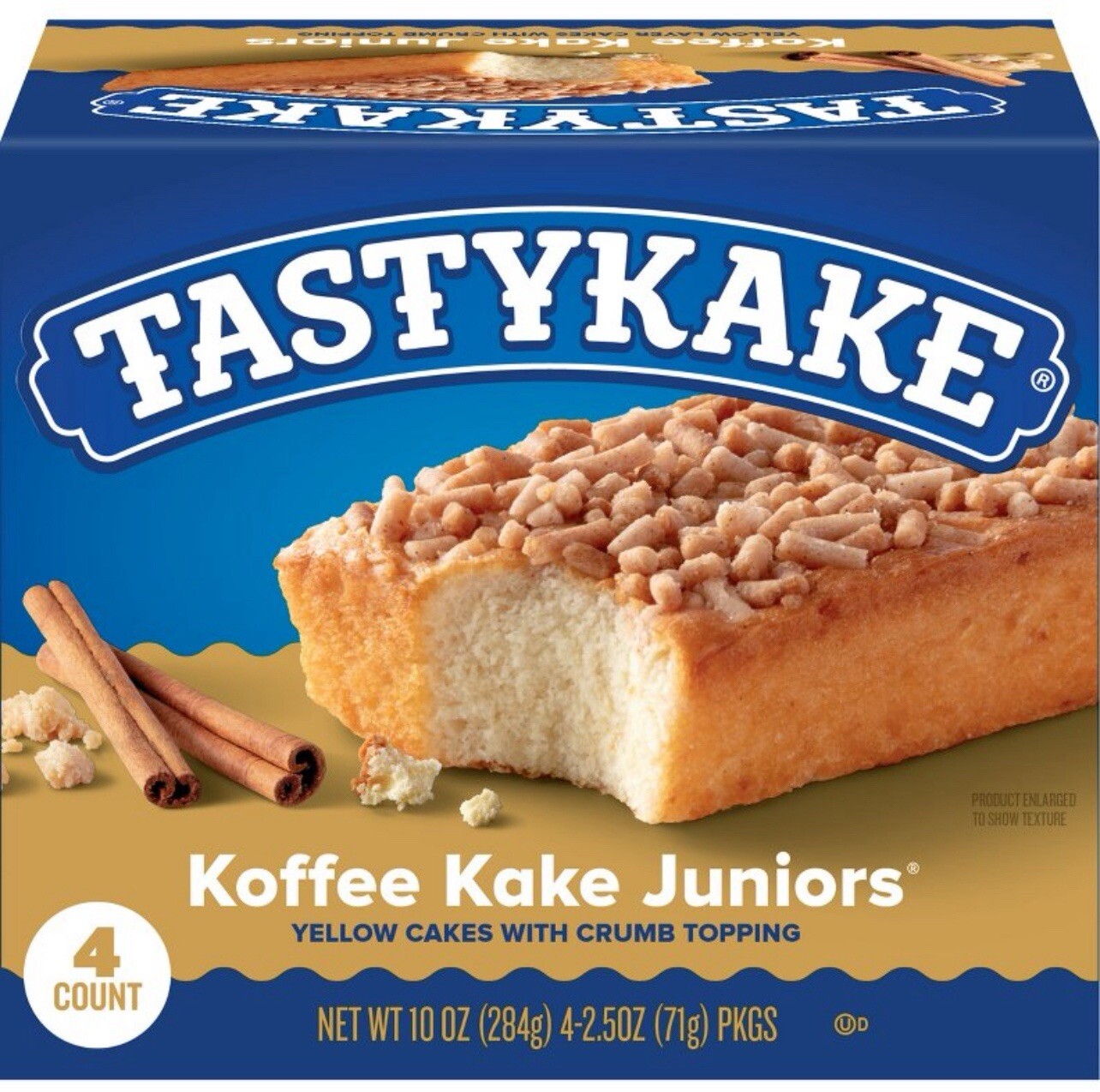 〽️ New Tastykake Koffee Juniors Layer Yellow Icing Cinnamon Crumb Cakes 10oz