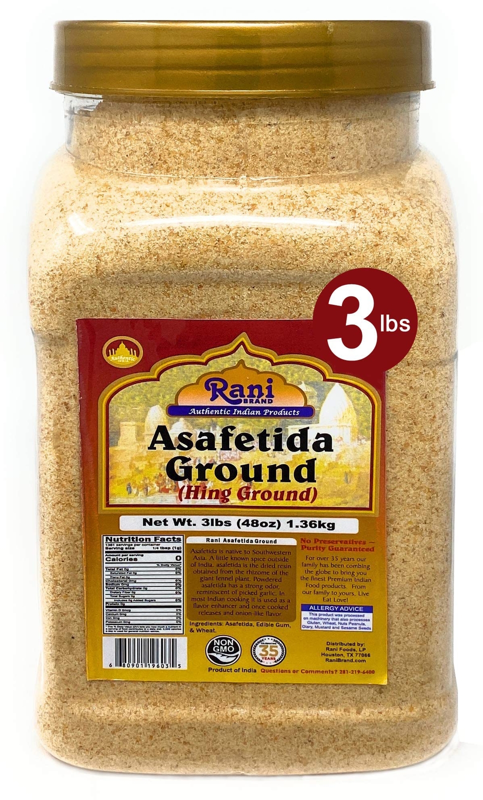 Rani Asafetida (Hing) Ground 48oz (3lbs) 1.36kg PET Jar
