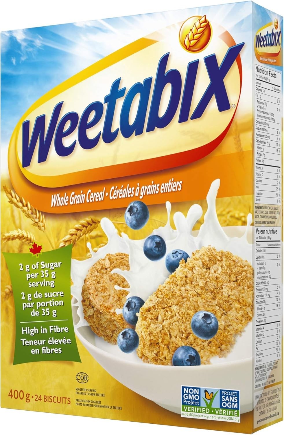 PACK OF 2 – Weetabix Whole Grain 400g Cereal, High in Fibre, Low in Fat, Non-GMO