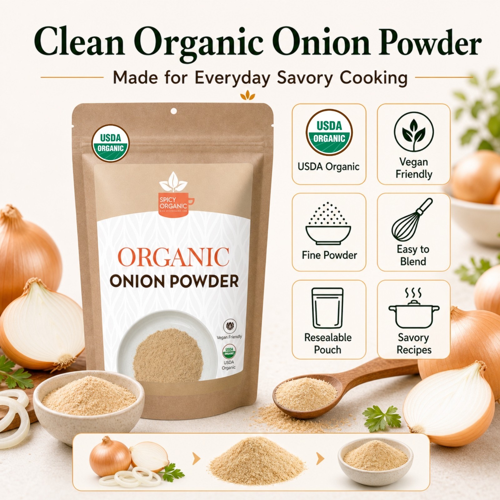 Spicy Organic Onion Powder 3 lbs | USDA Organic