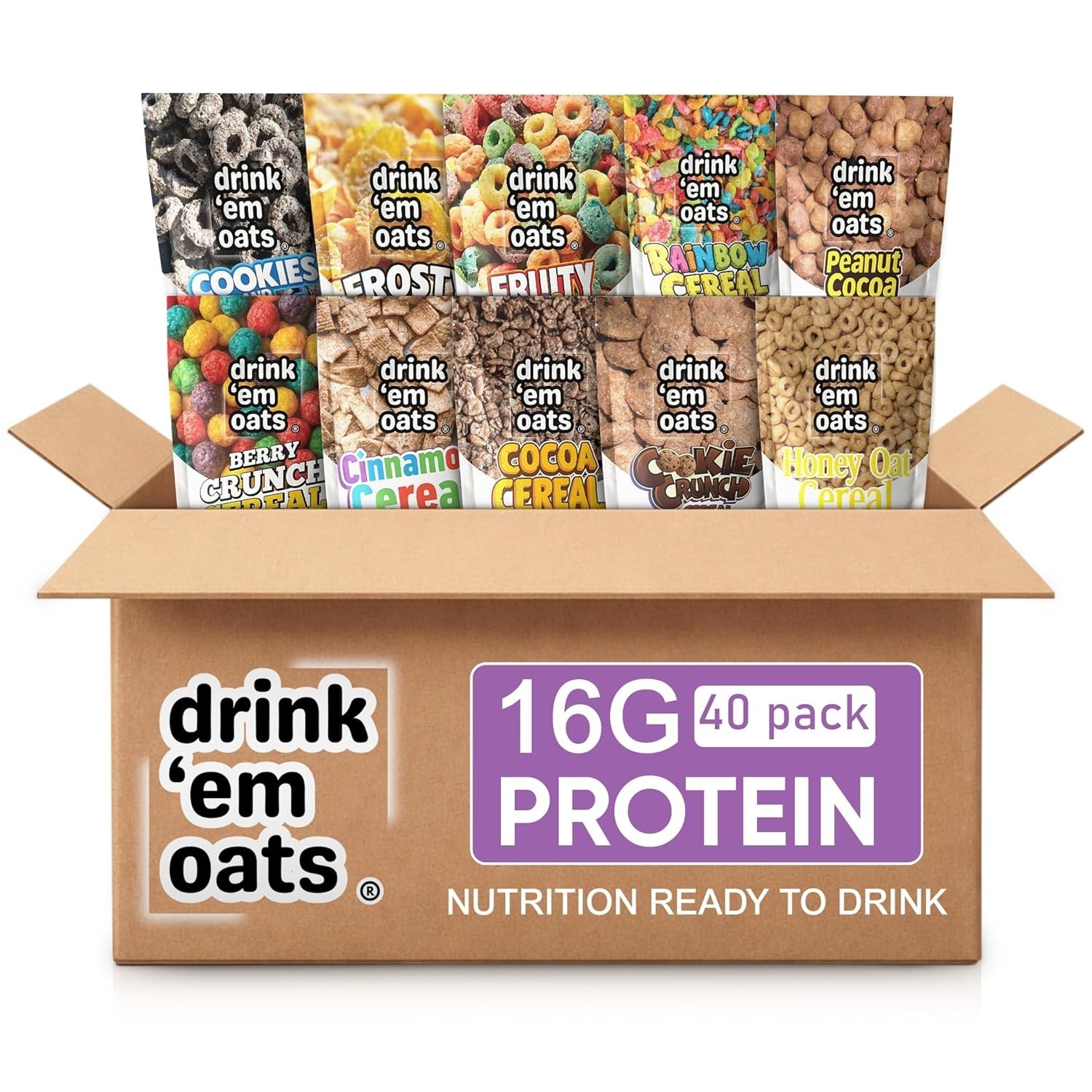 Drink ‘em Oats 46 pack Variety Pack 16g protein drinkable oat (No Shaker Bottle)