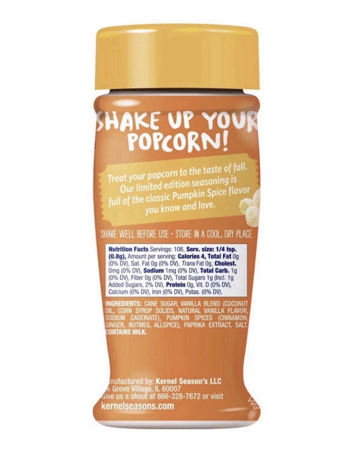 Kernel Season’s Popcorn Seasoning, Pumpkin Spice Seasoning 3 Oz Real Cinnamon