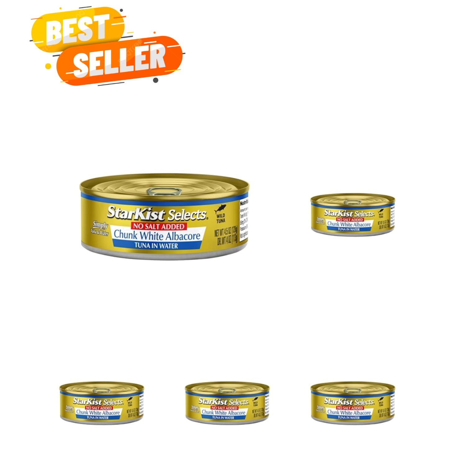 Healthy No Salt Added Chunk White Tuna – 4.5 oz Can, 5-Pack for Balanced Diets