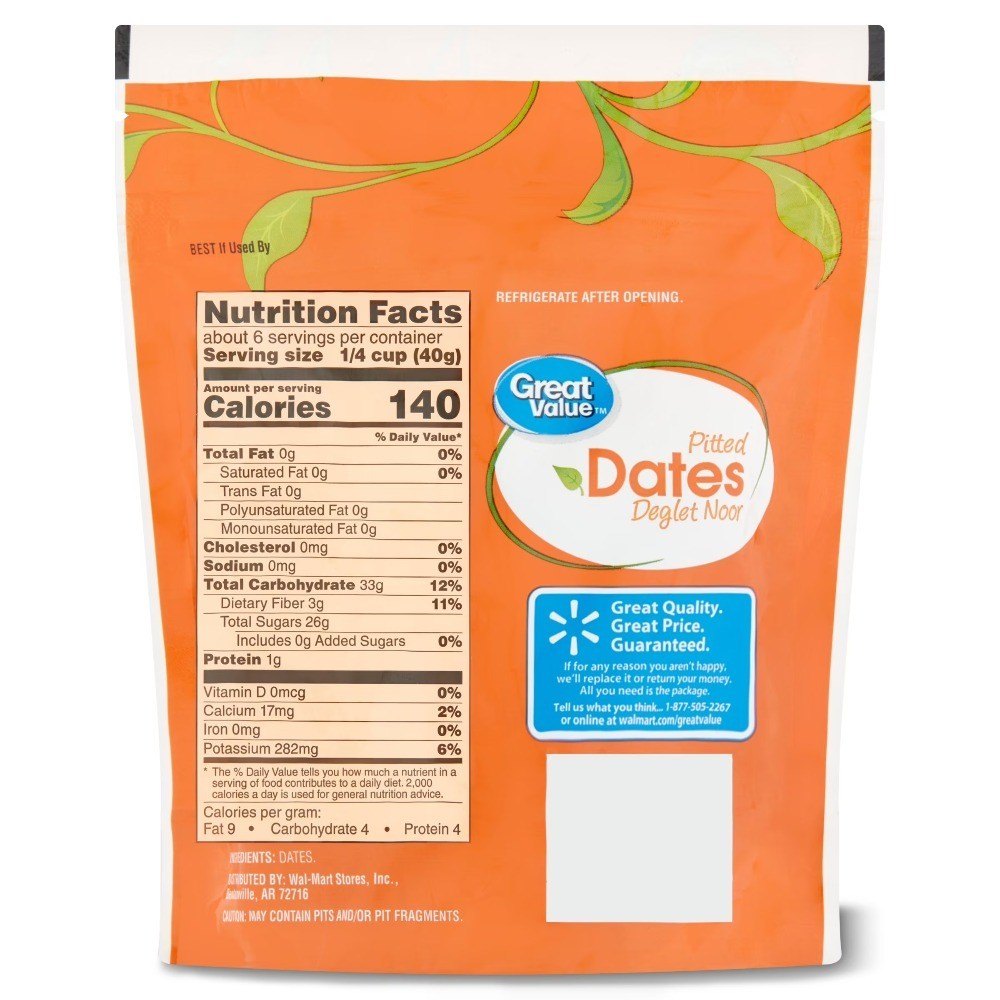 Pitted Deglet Noor Dates, Dried Fruit Snacks, Sweet and Juicy, 8 oz Pack