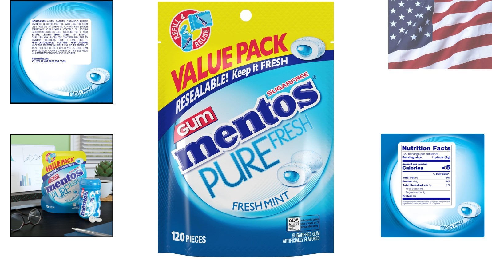 Pure Fresh Sugar-Free Chewing Gum with Xylitol, Fresh Mint, 120 Piece Reseala…