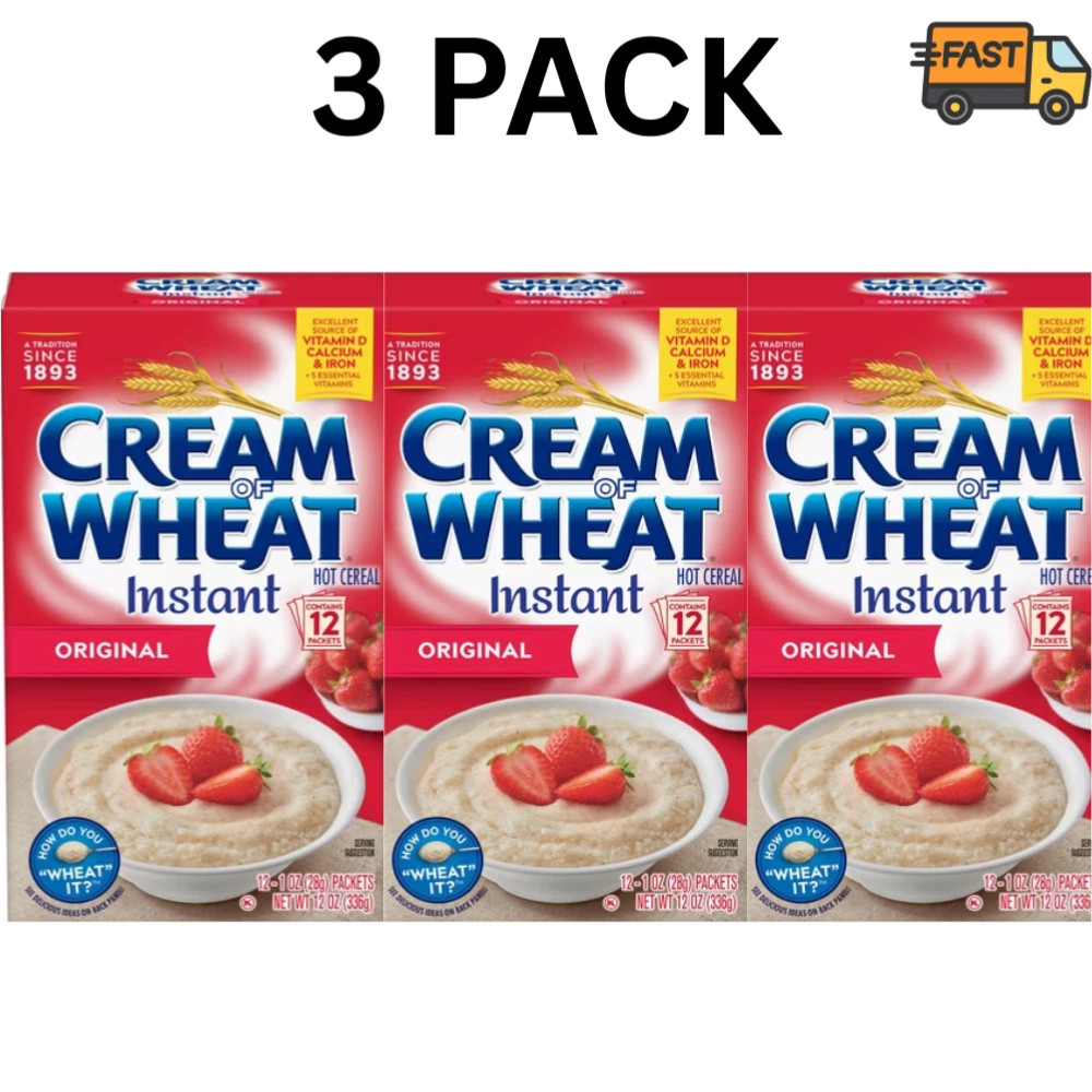 3 Pack Cream of Wheat Original Instant Hot Cereal 12 Packets Each