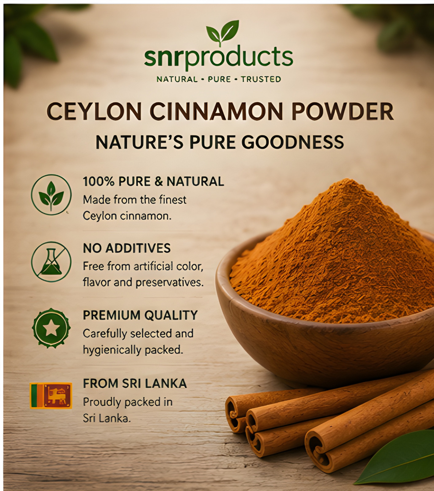 Pure Ceylon Cinnamon Powder from Sri Lanka | Organic True Cinnamon | Fresh Natur