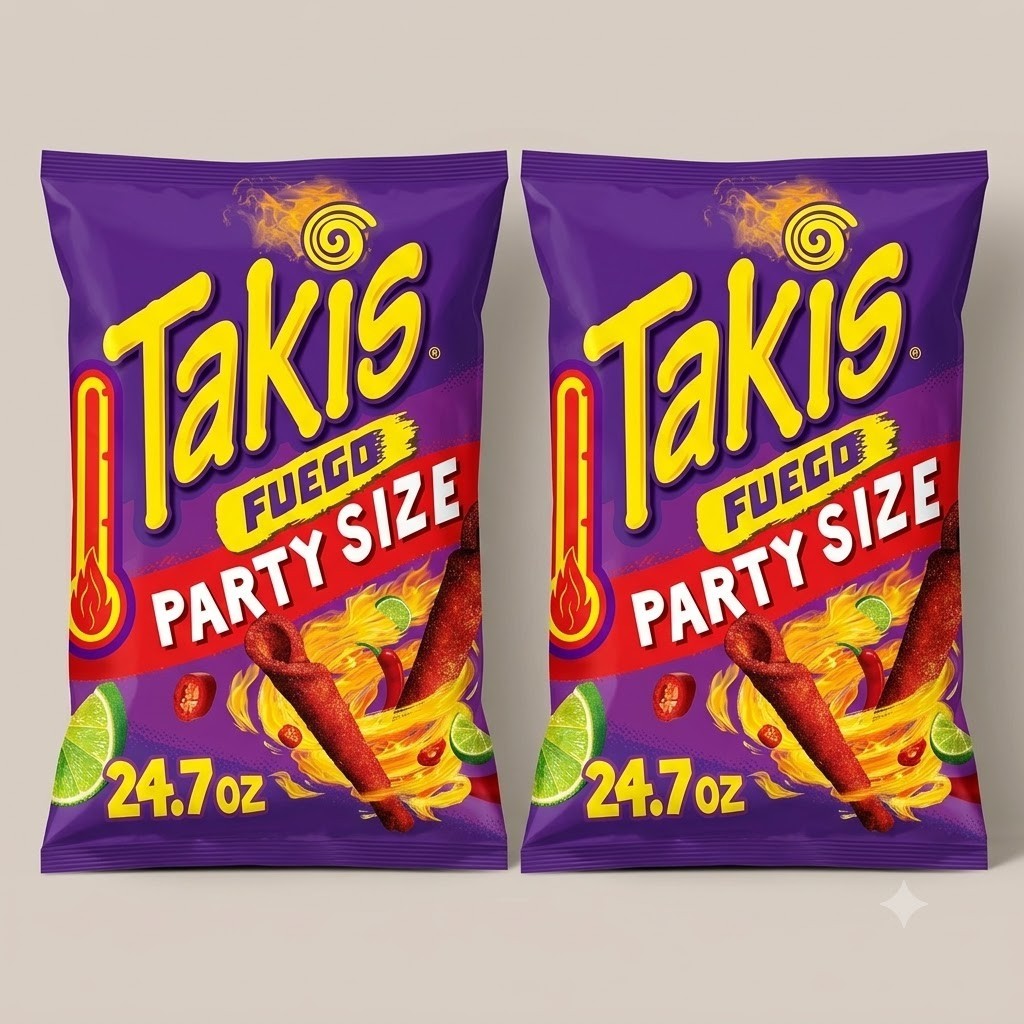 2x Takis Fuego 24.7oz Fiesta Size Bag, Hot Chili Pepper & Lime Tortilla Chips.