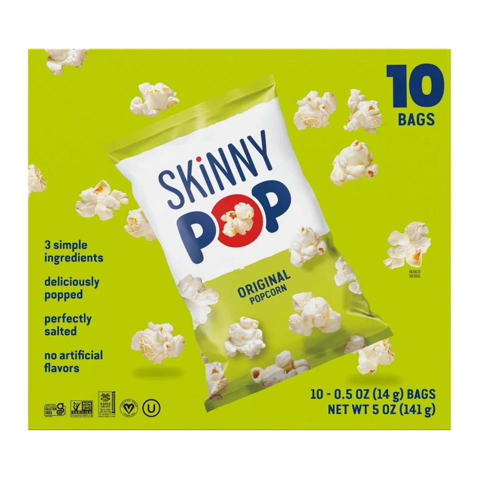 SkinnyPop Gluten-Free Original Popcorn, 0.5 oz Snack-Size Bags, 10 Count