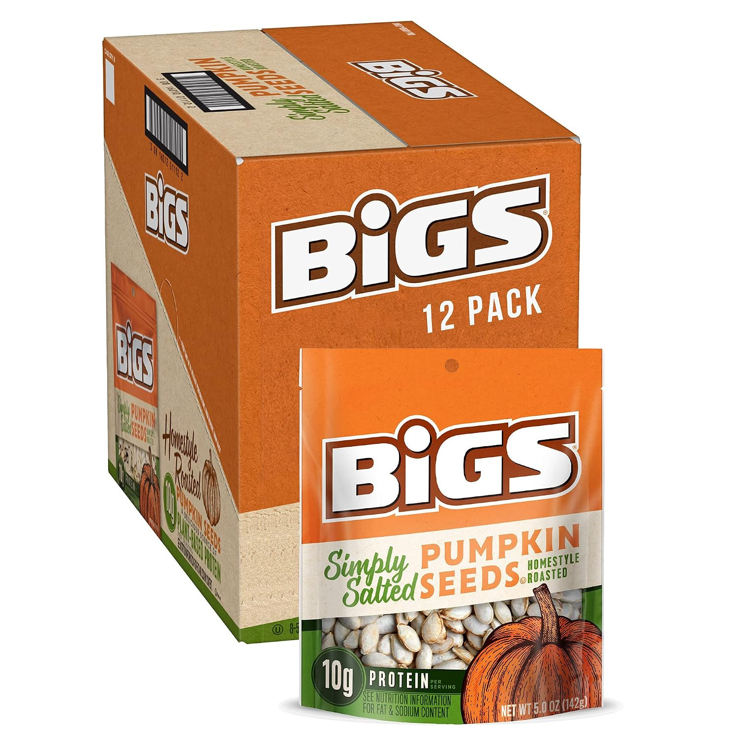 BIGS Pumpkin Seeds, Simply Salted Homestyle Flavor, 5 Oz. (Pack of 12)