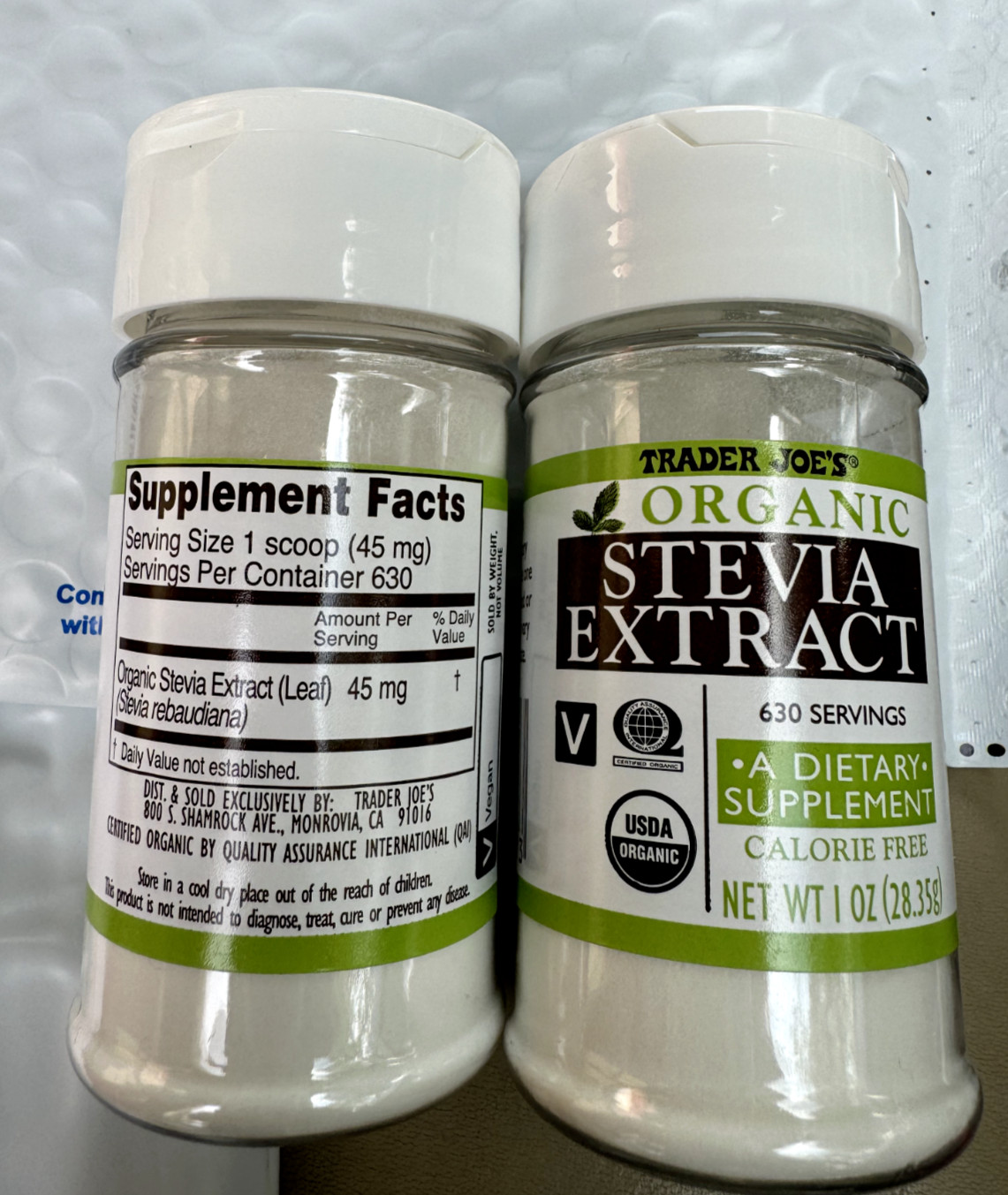 Trader Joe’s Organic Stevia Extract Calorie Free Dietary Supplement NEW (2 Pack)