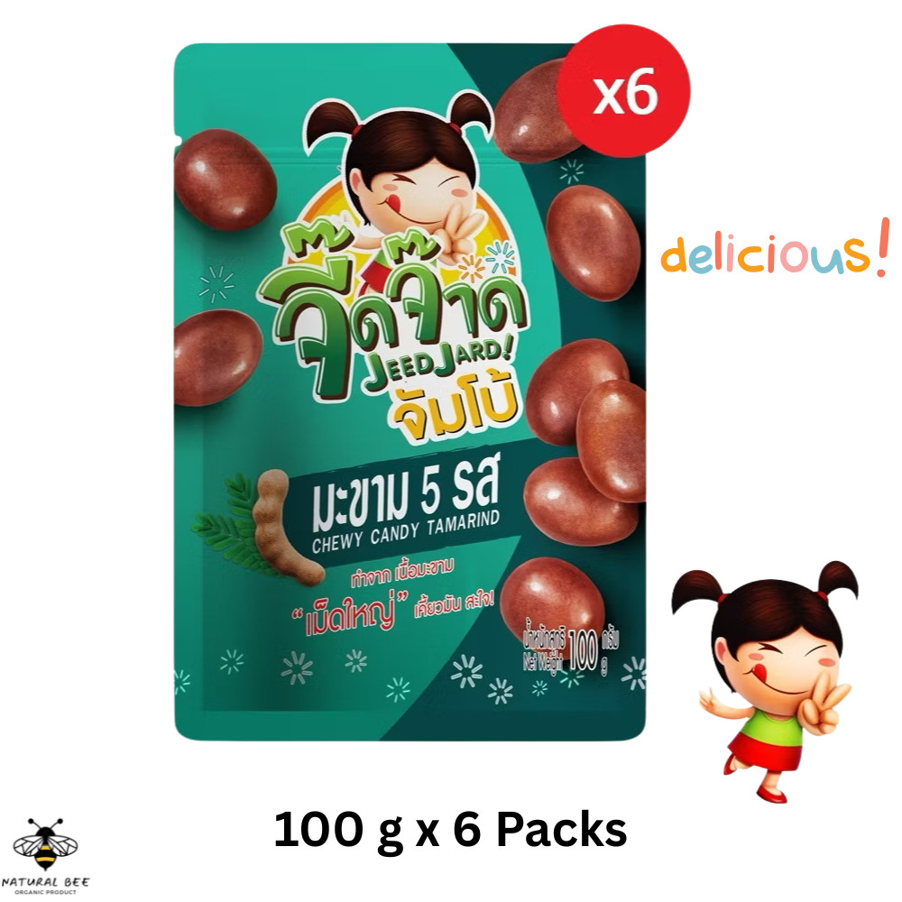 JeedJard Chewy Candy Tamarind 5 Flavors 100g, Traditional Thai Tamarind Snack x6