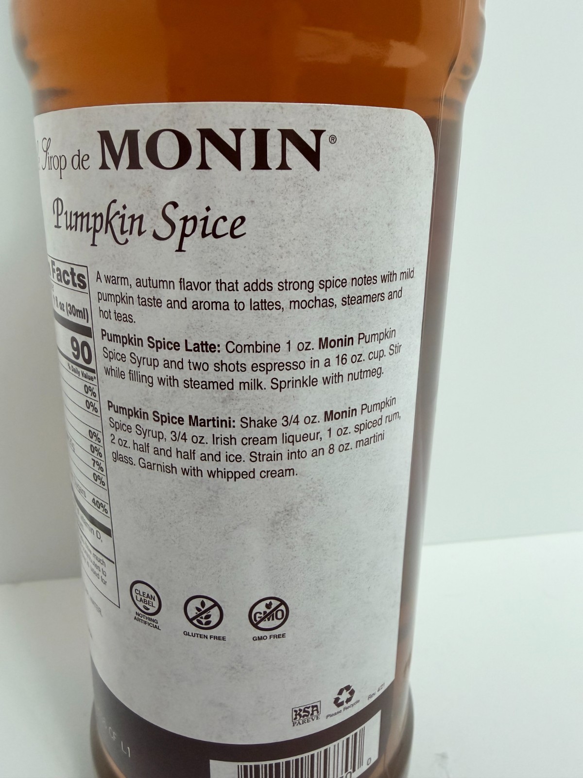 Monin Premium Pumpkin Spice Flavoring Syrup 750 ml bottle