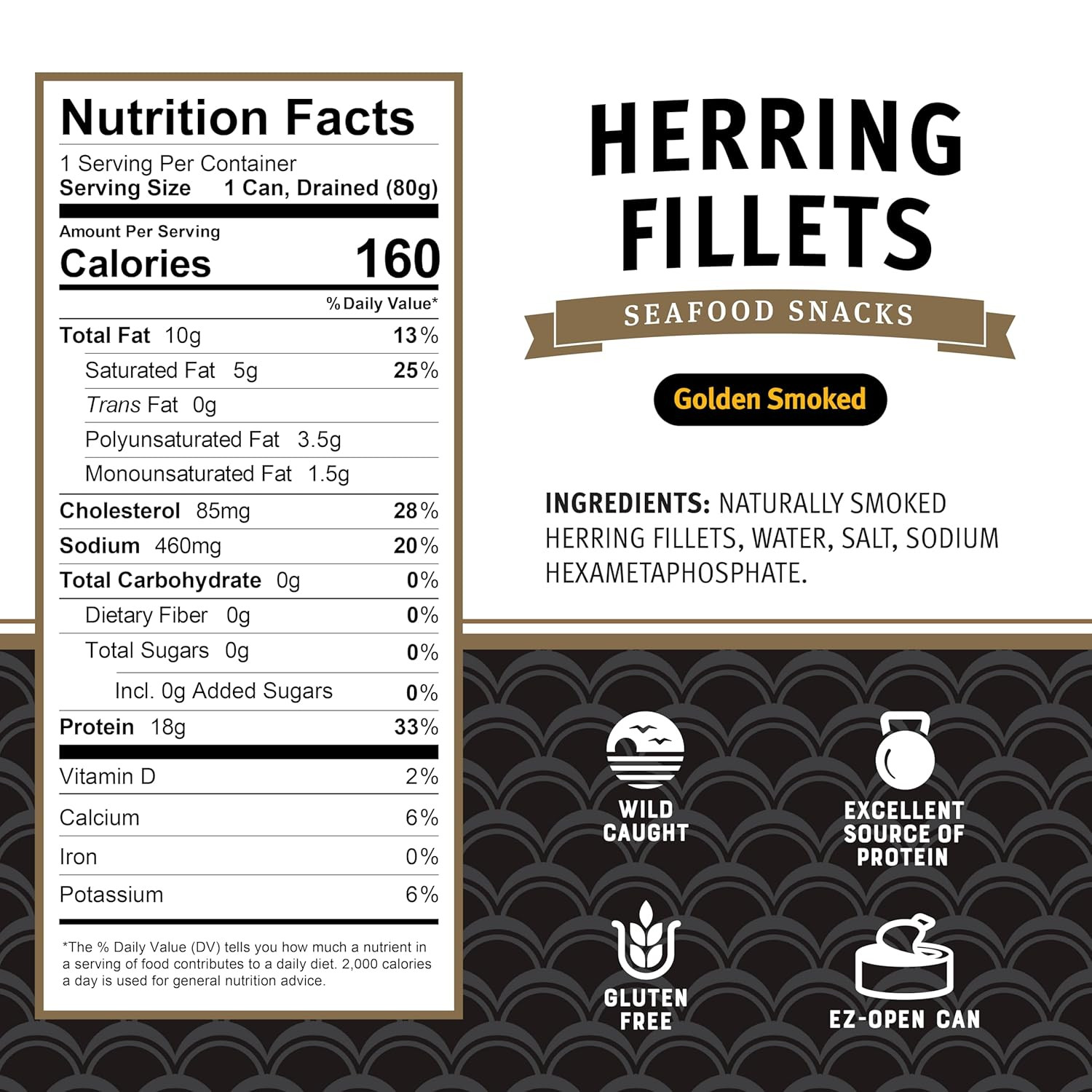 Golden Smoked Herring Fillets, 12-Pack, 18g Protein, 3.25 Oz Can
