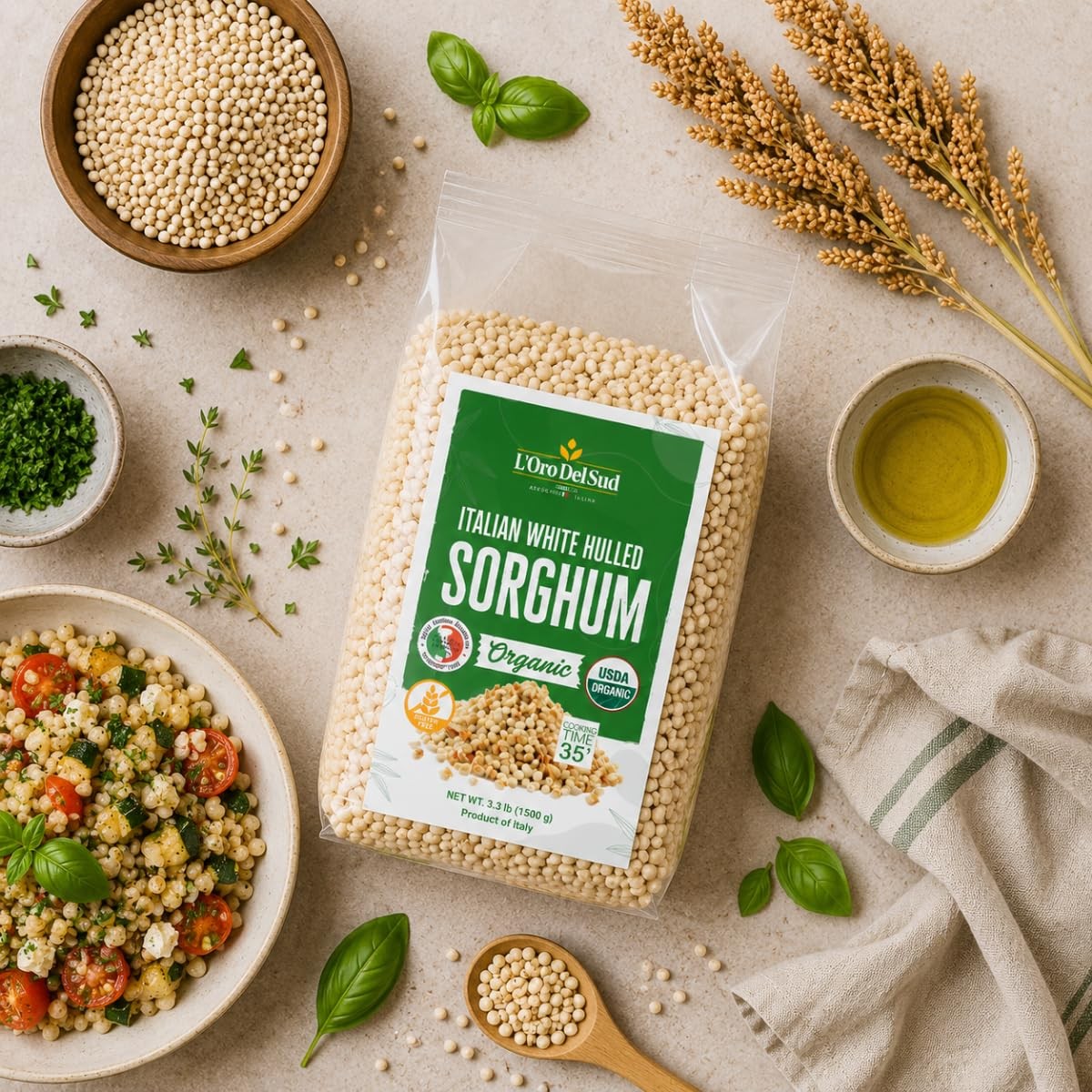 L’Oro Del Sud Organic Italian White Hulled Sorghum 52.8 oz (3.3 lbs) | Superf…