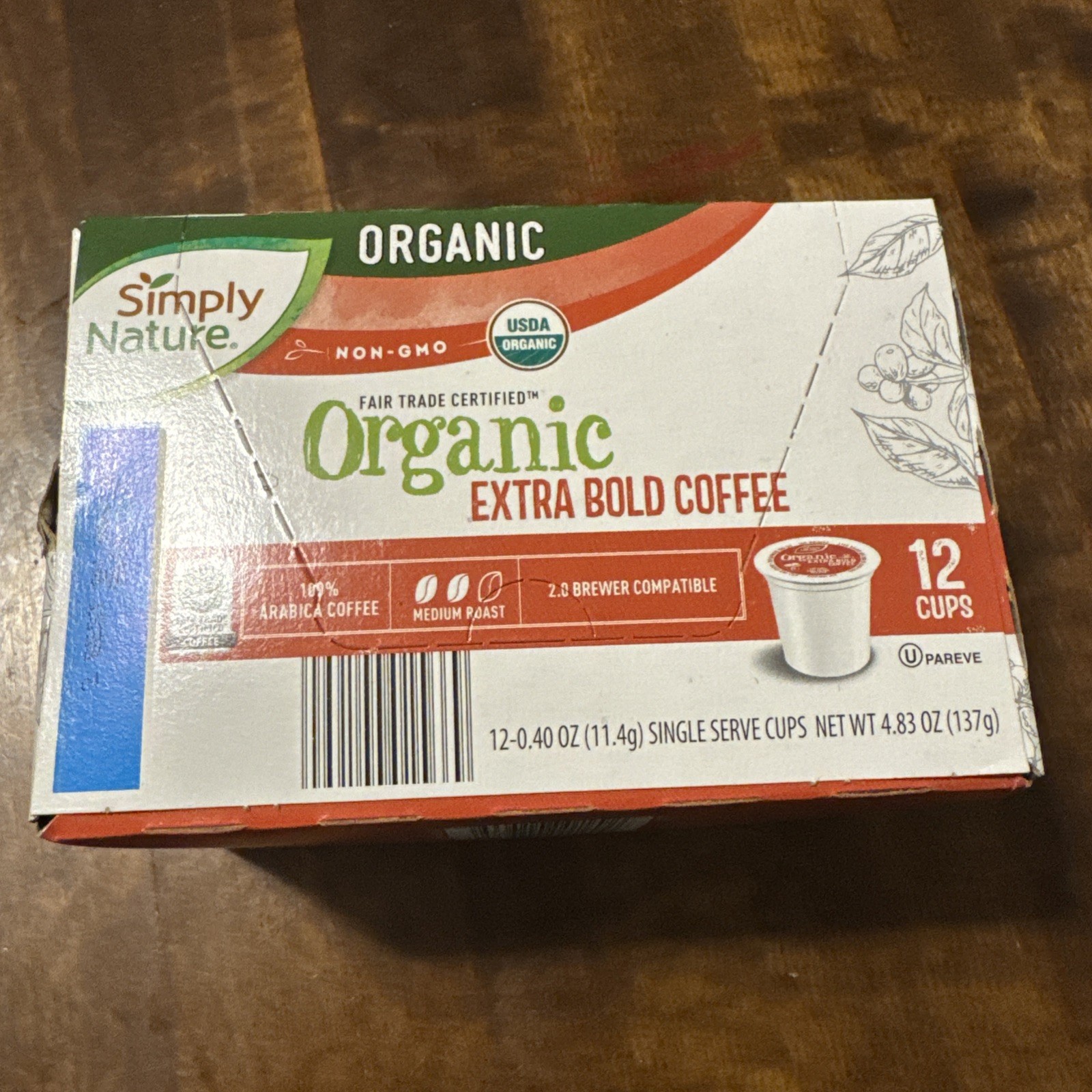 Simply Nature Fair Trade Extra Bold Medium Roast Coffee Pod 12 count – 1 Box