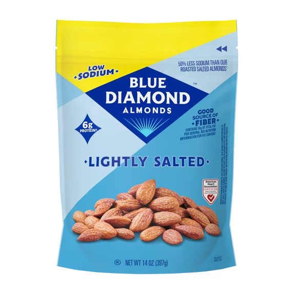 Blue Diamond Almonds, Lightly Salted Low Sodium Snack Nuts For Gluten Free Snack