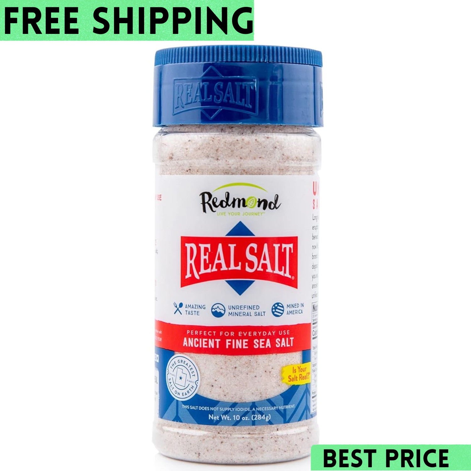 Redmond Real Sea Salt – Natural Unrefined Gluten Free Fine, 10 Ounce Shaker 1