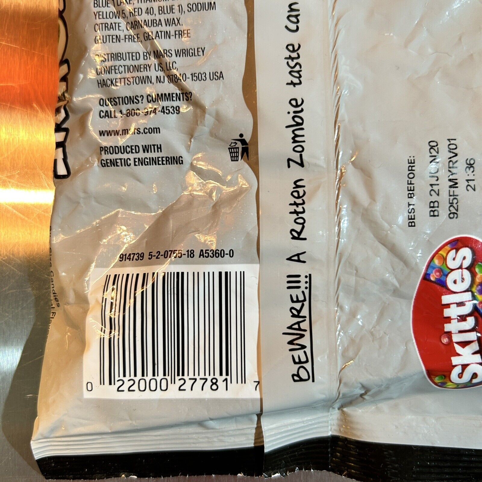 Zombie Skittles Share Size 10.5oz Halloween Candy Blood Red Berry Hard To Find