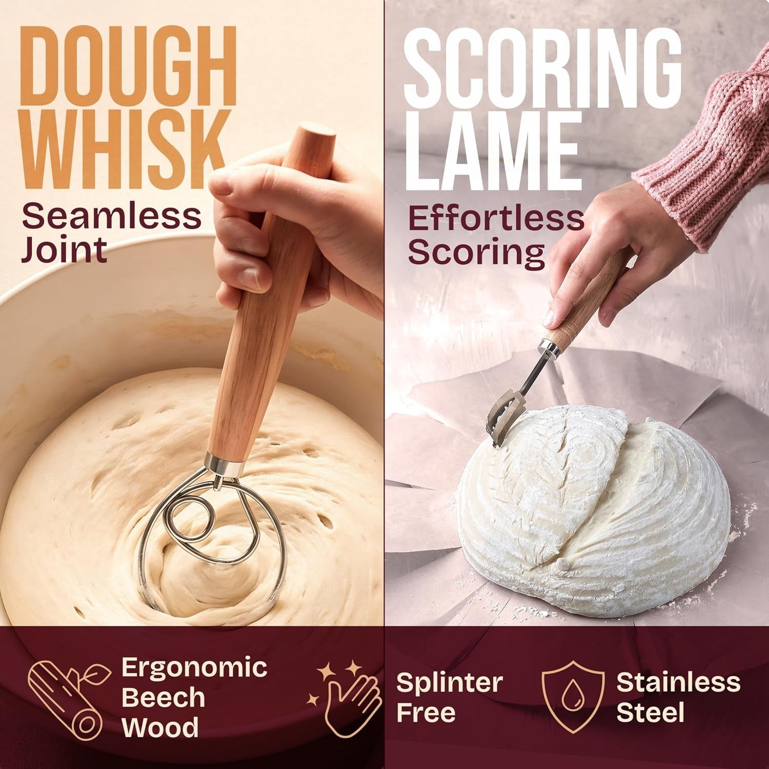 Sourdough Baking Kit: Rattan Basket, Silicone Sling & 10 Essential Tools