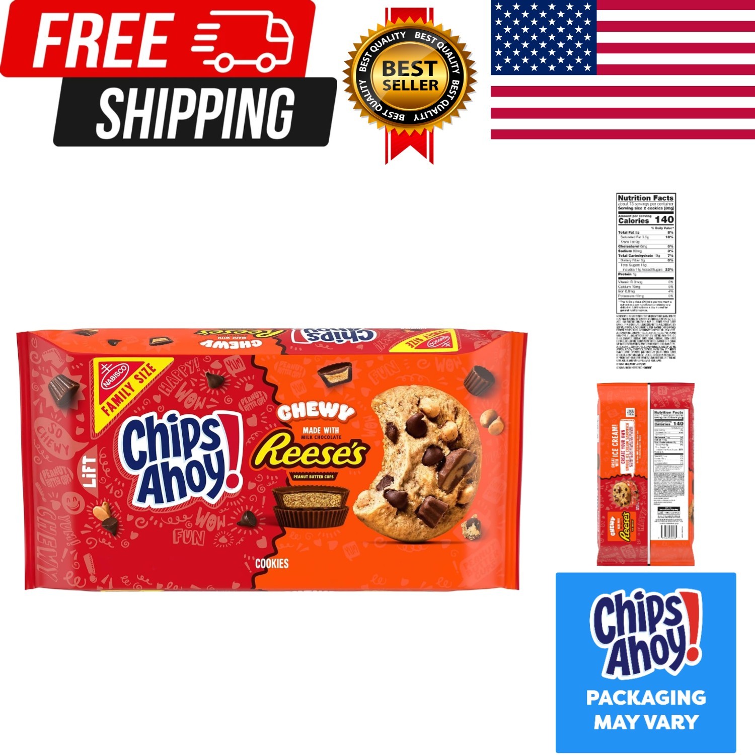 Chewy Chocolate Chip Cookies with Reese’s Peanut Butter Cups, Family Size, 14…