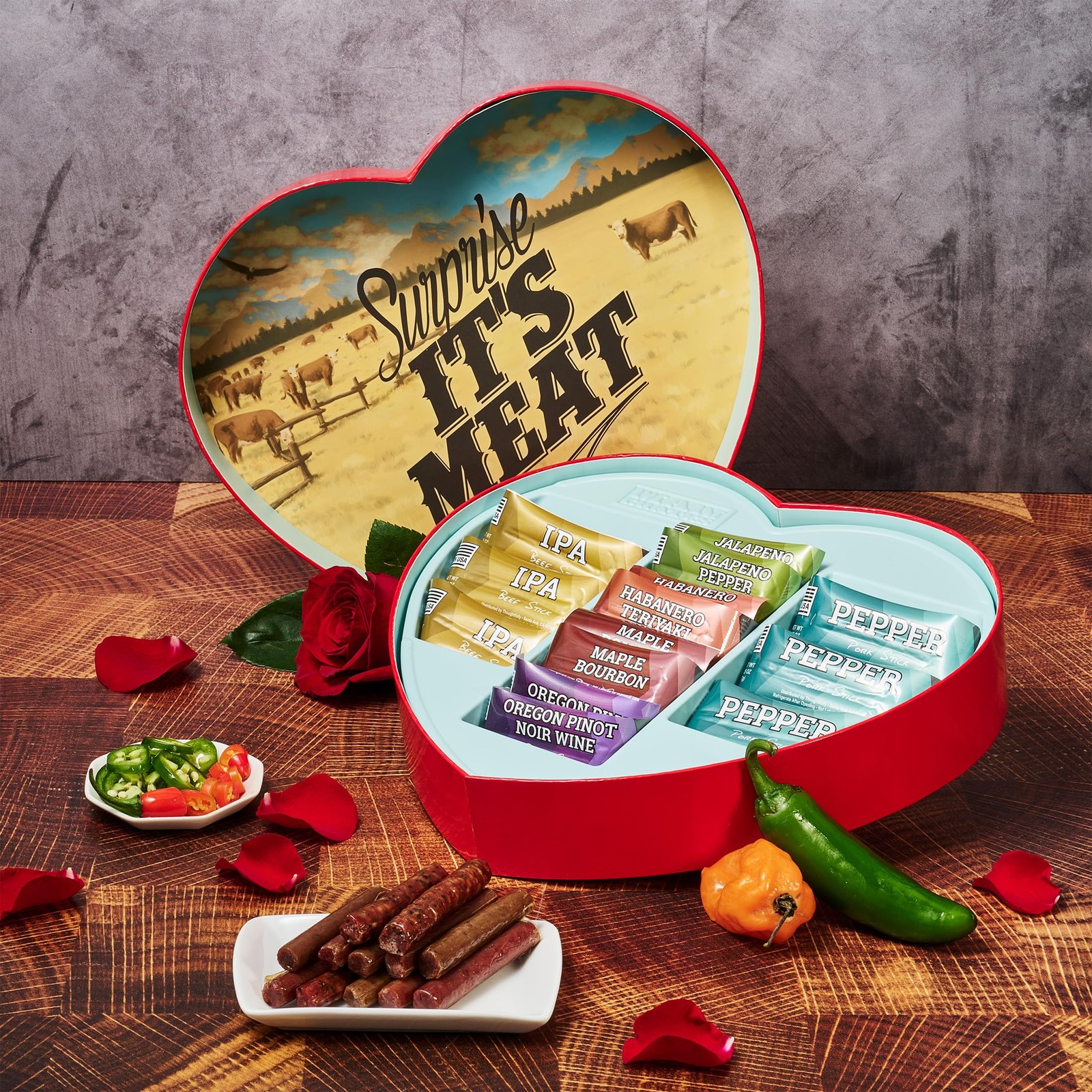 Valentine’s Day Gift for Men – Meat Heart with 14 Beef Pork Sticks – Heart-S…