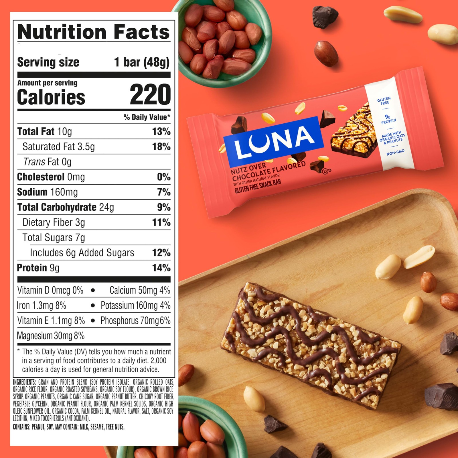 LUNA Bar – Nutz Over Chocolate 15 Count (Pack of 1),