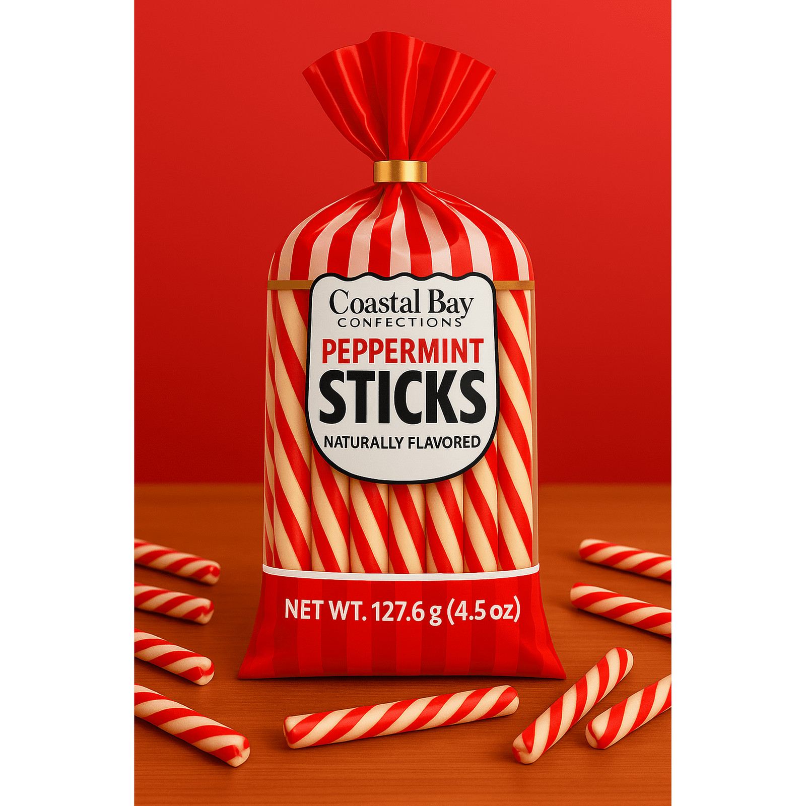 Coastal Bay Confections Classic Christmas Peppermint Sticks Candy, 4.5 oz Bag