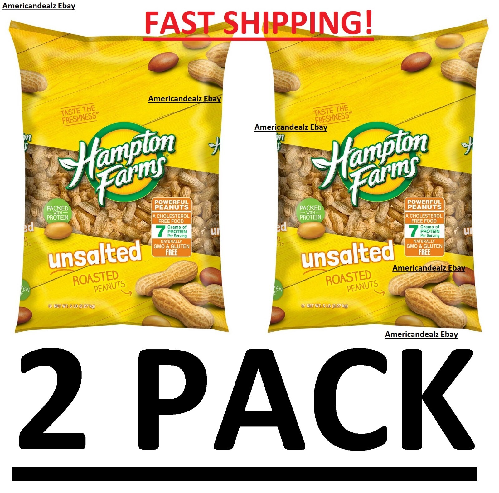 2 PACK Hampton Farms Unsalted In-Shell Peanuts 10 lbs. TOTAL – FREE SHIPPING
