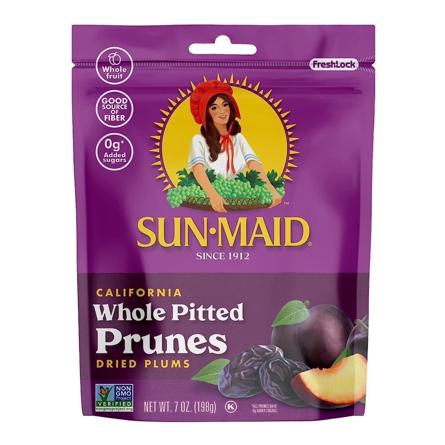 Sun-Maid Dried Whole Pitted Prunes – 4 Pack, 7 oz Resealable Bags